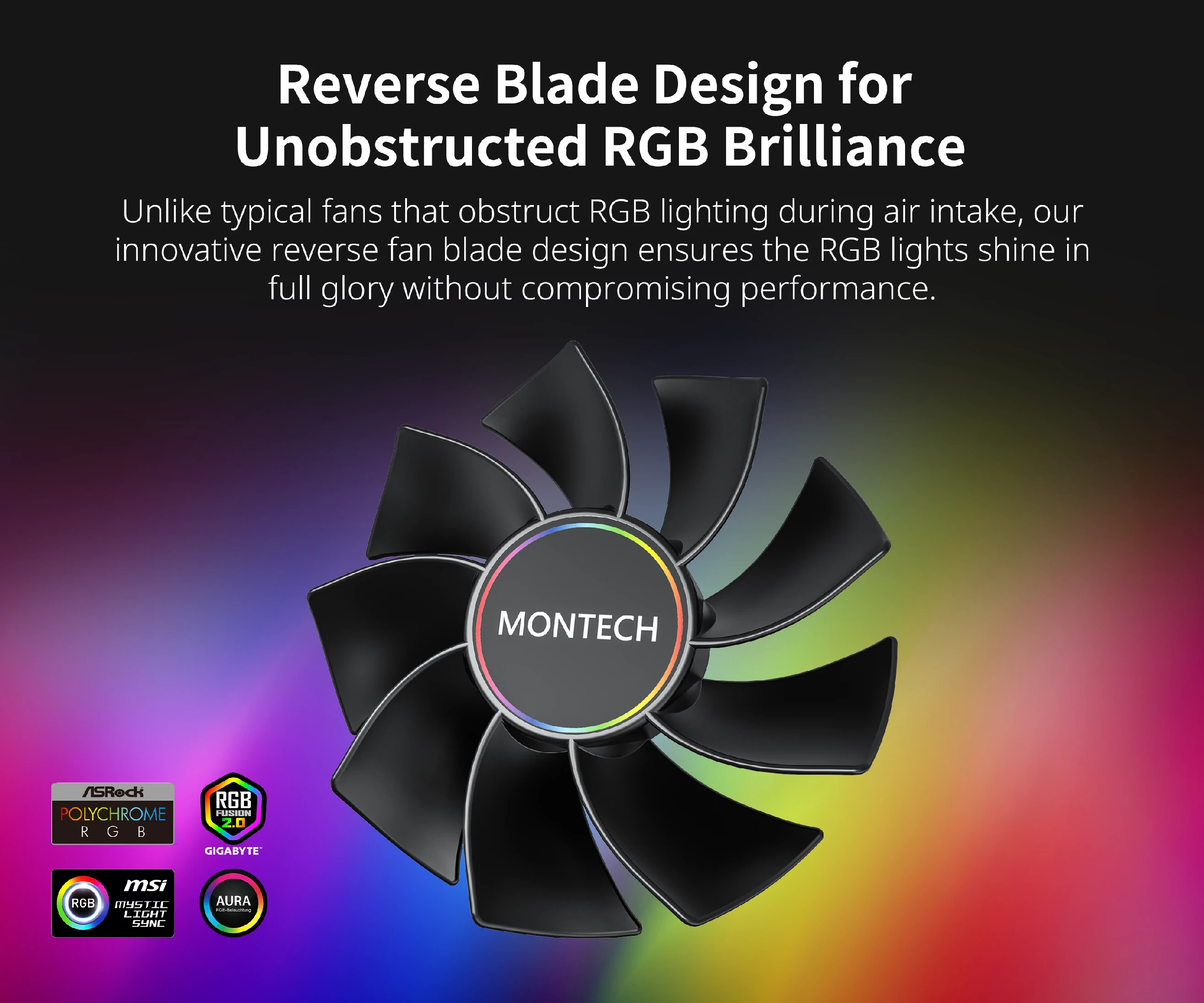 Ventilateur Montech RX140 PWM REVERSE Fan 140mm ARGB Noir