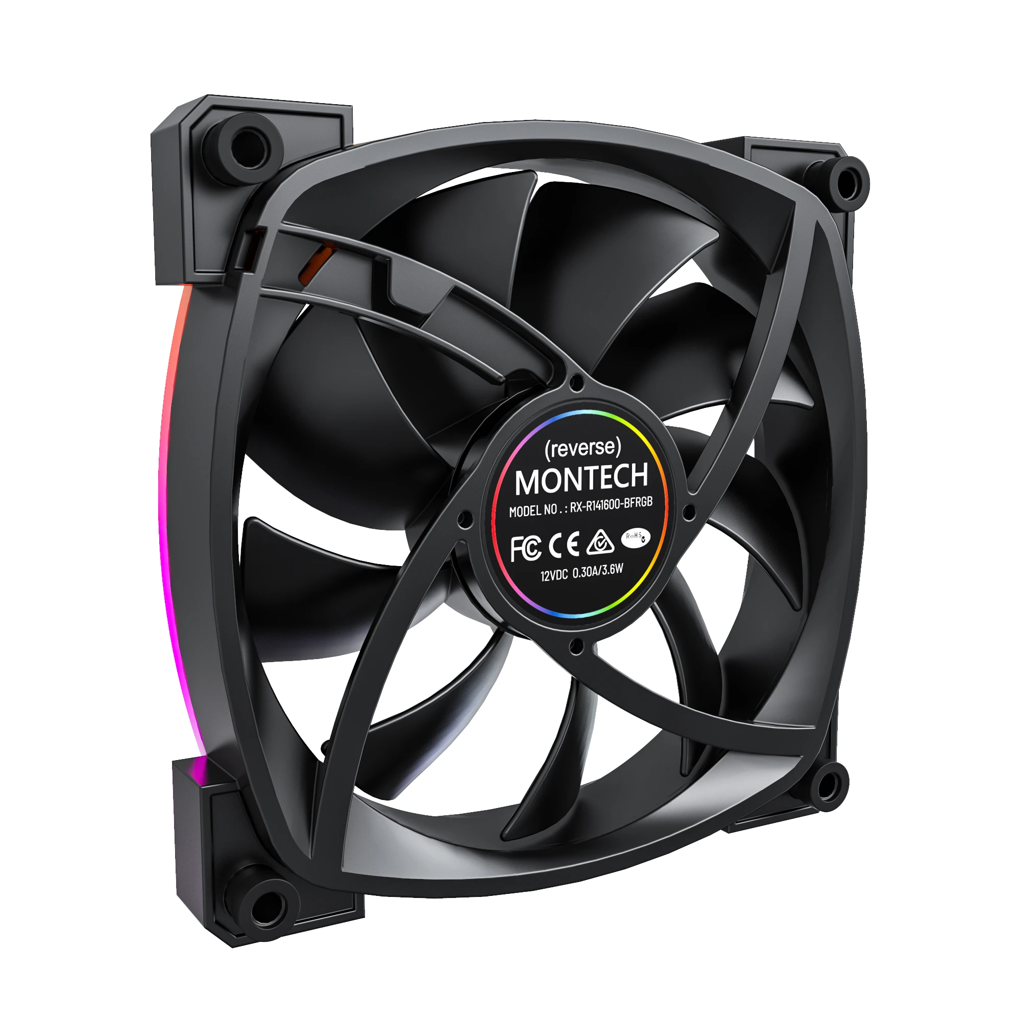 Ventilateur Montech RX140 PWM REVERSE Fan 140mm ARGB Noir