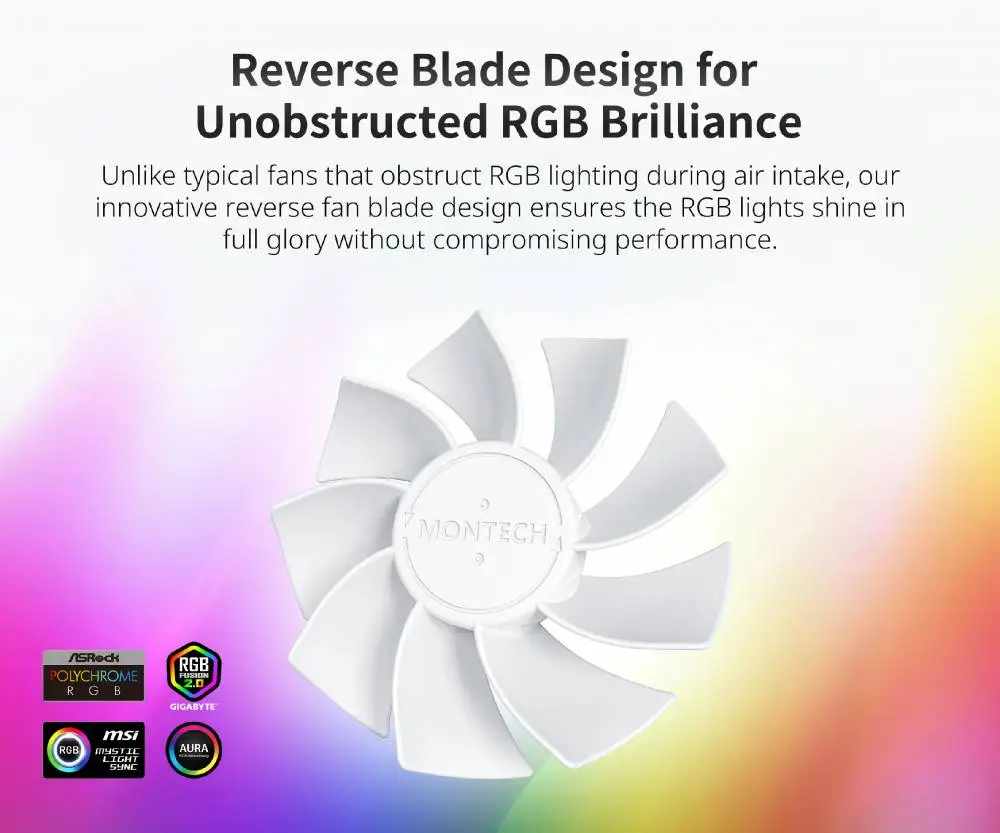 Ανεμιστήρας Montech RX120 PWM REVERSE Fan 120mm ARGB Λευκός