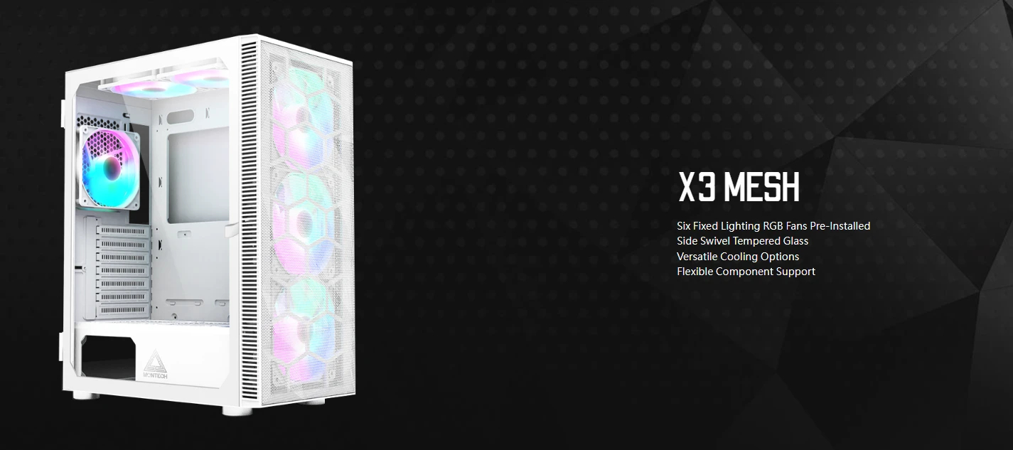 Корпус Montech X3 MESH TG White Mid-tower 6 x Fixed ARGB fans