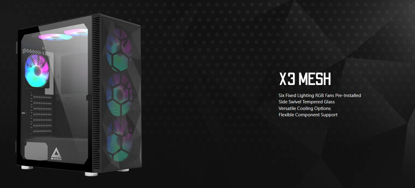 Кутия Montech X3 MESH TG Black Mid-tower 6 x Fixed ARGB fans
