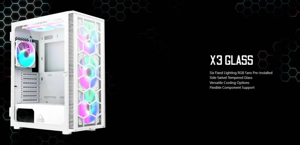 Кутия Montech X3 GLASS Mid-tower Case TG FRGB Fans White
