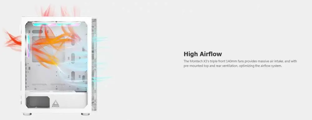 Кутия Montech X3 GLASS Mid-tower Case TG FRGB Fans White