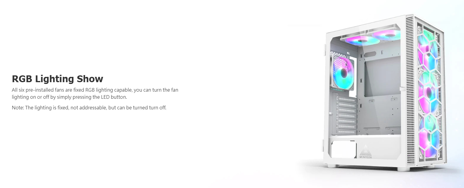 Кутия Montech X3 GLASS Mid-tower Case TG FRGB Fans White