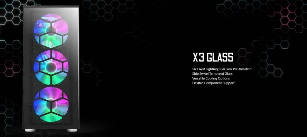 Кутия Montech X3 GLASS Mid-tower Case TG FRGB Fans Black