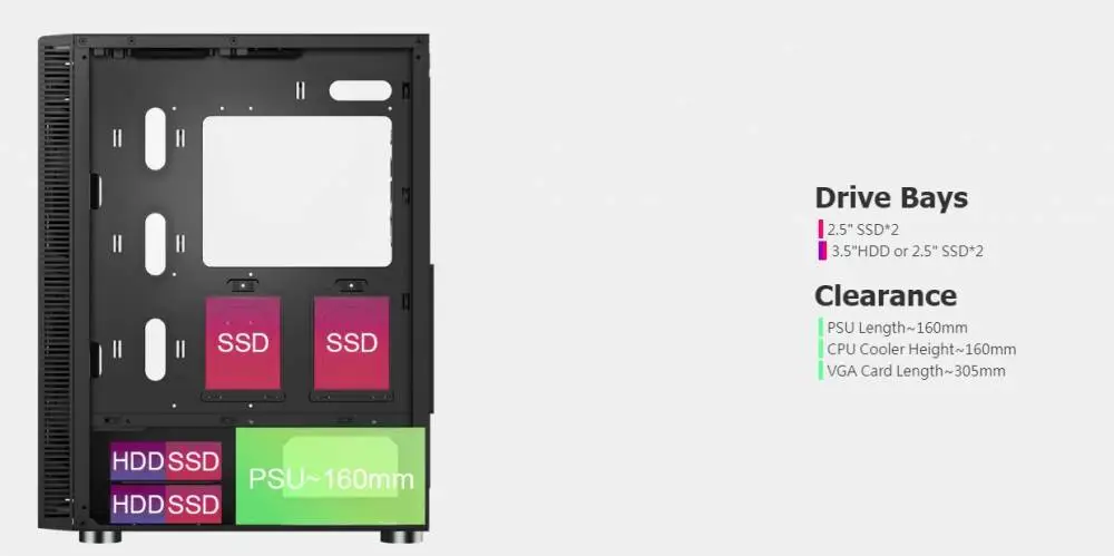 Кутия Montech X3 GLASS Mid-tower Case TG FRGB Fans Black