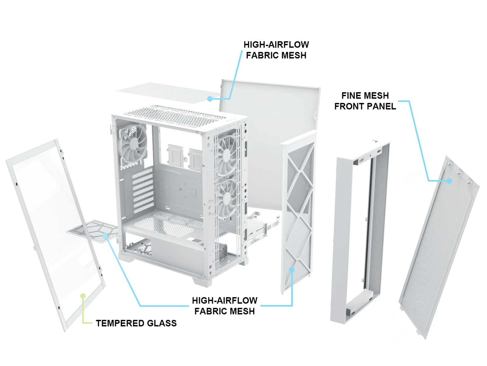 Кутия Montech AIR 1000 LITE Mid-tower Case TG White