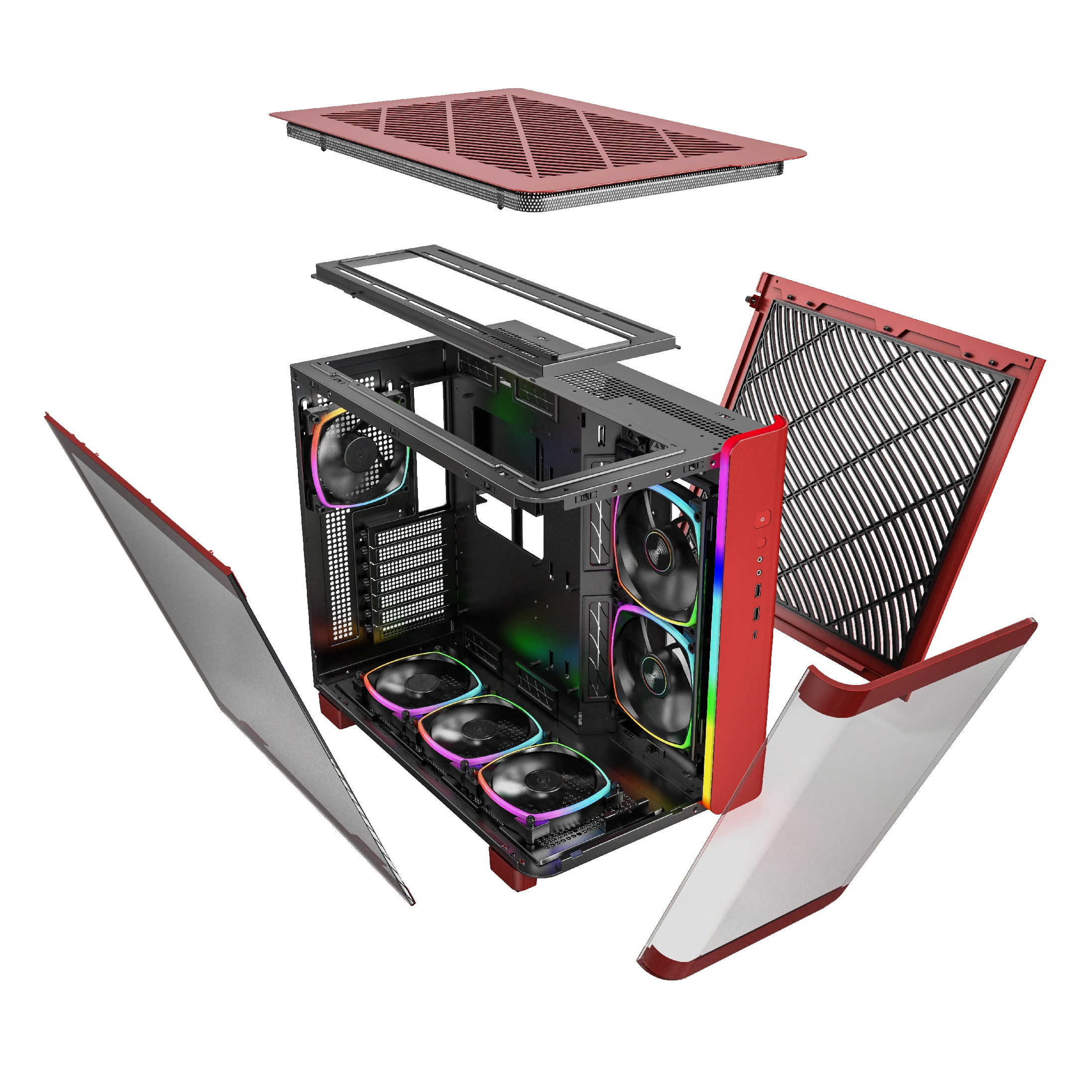 Кутия MONTECH KING 95 PRO ARGB, TG, Mid-Tower, Червен
