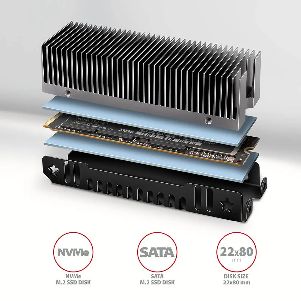 Охладител за SSD диск AXAGON CLR-M2XT Passive, M.2 SSD, 80mm SSD, ALU body