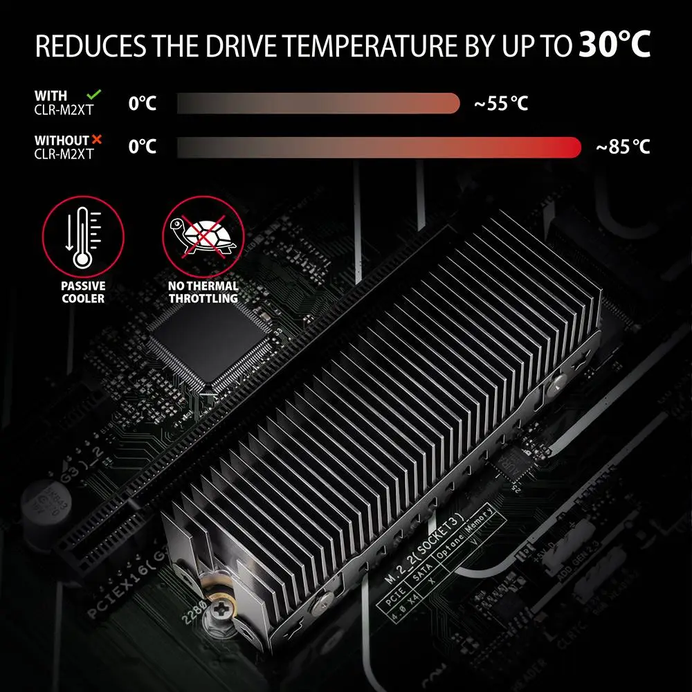 Охладител за SSD диск AXAGON CLR-M2XT Passive, M.2 SSD, 80mm SSD, ALU body