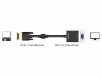 Адаптер DeLock, DVI-D 24+1 мъжко - VGA женско, Черен