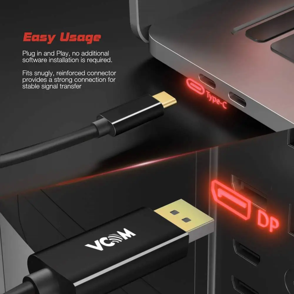 VCom câble Type-C to DisplayPort - 8K Noir - CU422C-1.8m