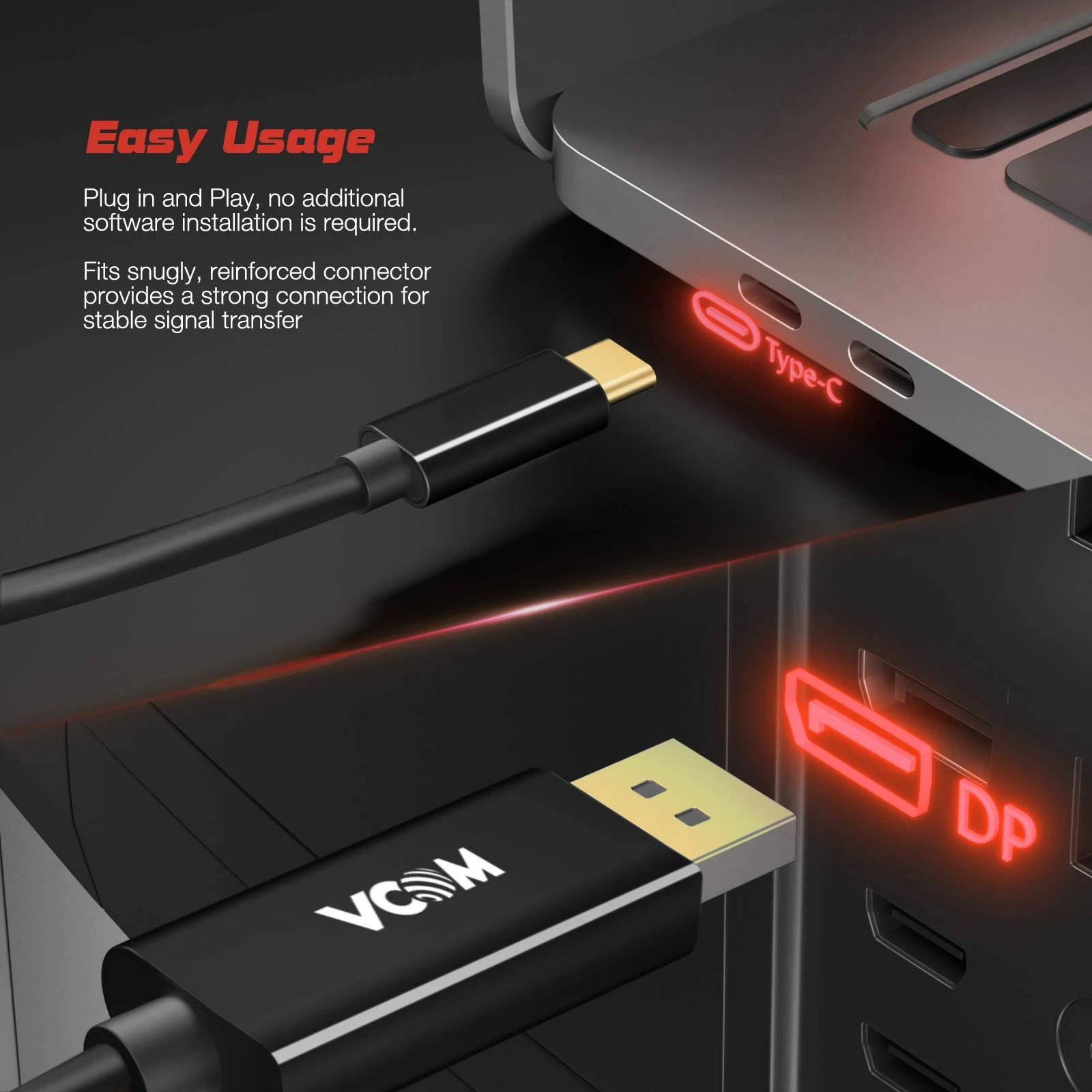 VCom câble Type-C to DisplayPort - 8K Noir - CU422C-1.8m
