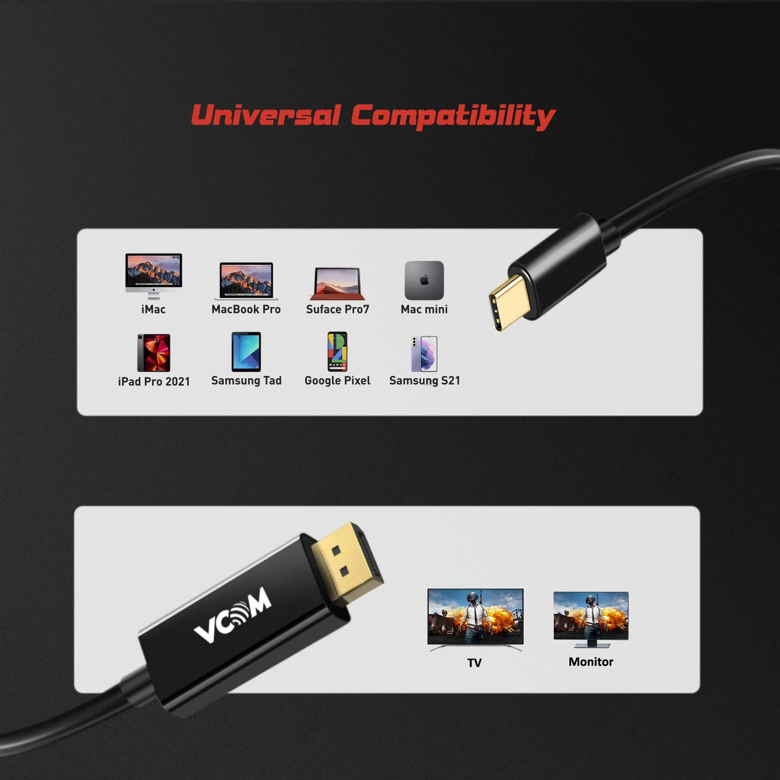 VCom câble Type-C to DisplayPort - 8K Noir - CU422C-1.8m