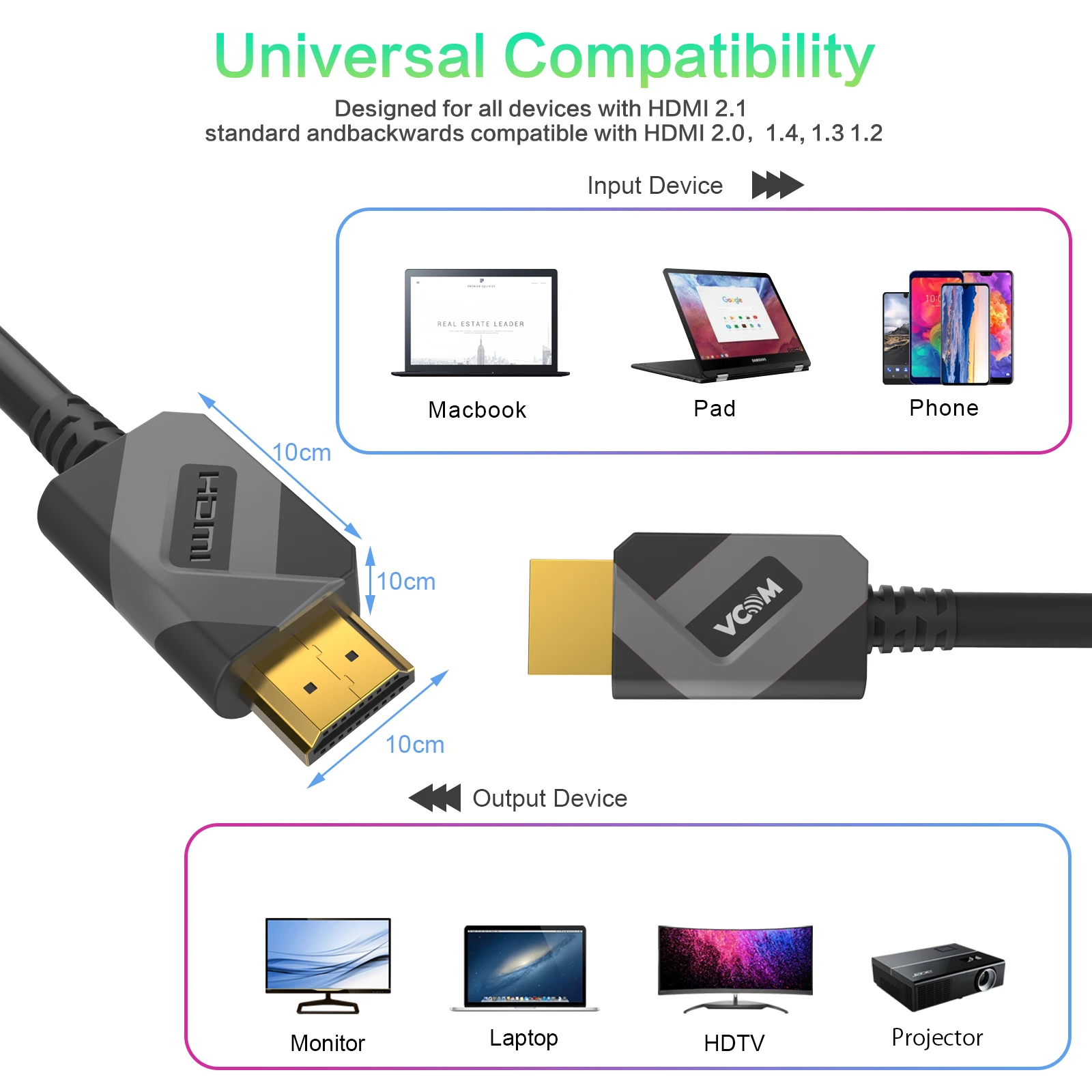 VCom Кабел HDMI v2.1 M / M 2.0m  - 8K Dolby Vision HDR, Black/Grey - CG805-2.0m