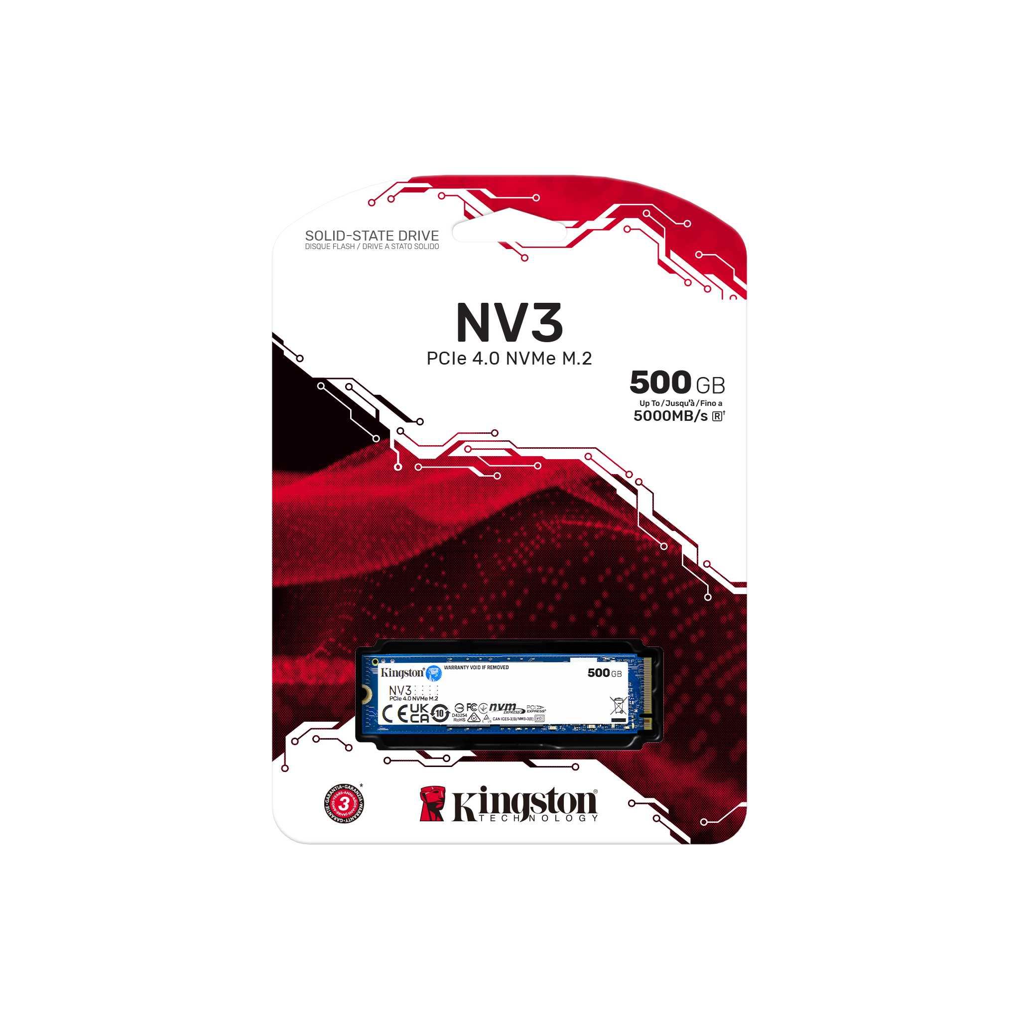 Диск SSD Kingston NV3 500GB M.2 2280 NVMe PCIe Gen 4.0 x4 - SNV3S/500G