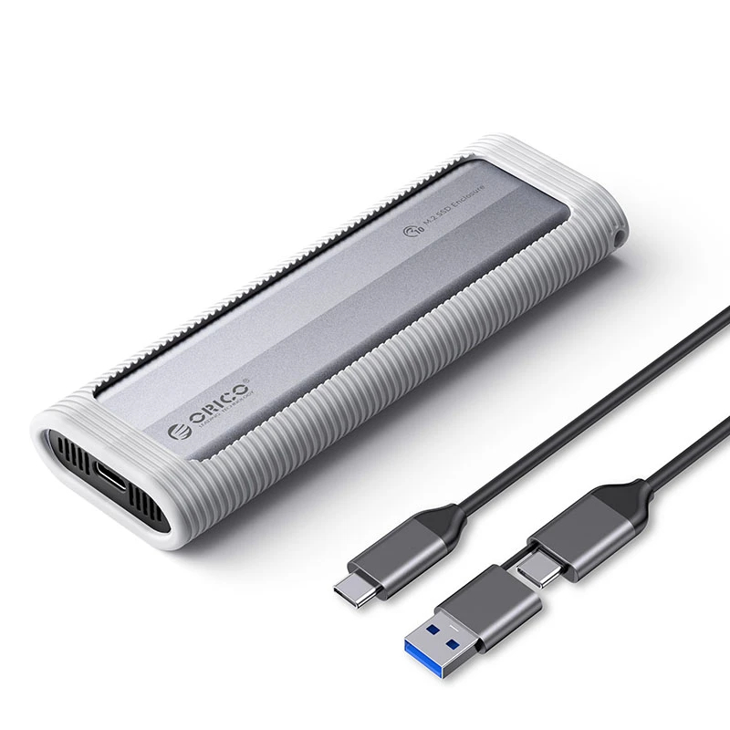 Caja externa Orico para disco Storage - Case - M.2 NVMe/SATA M/B key - USB3.1 Type-C/A, Silicone Protective Case, 10Gbps - AXM2S-G2-V1-GY-BP