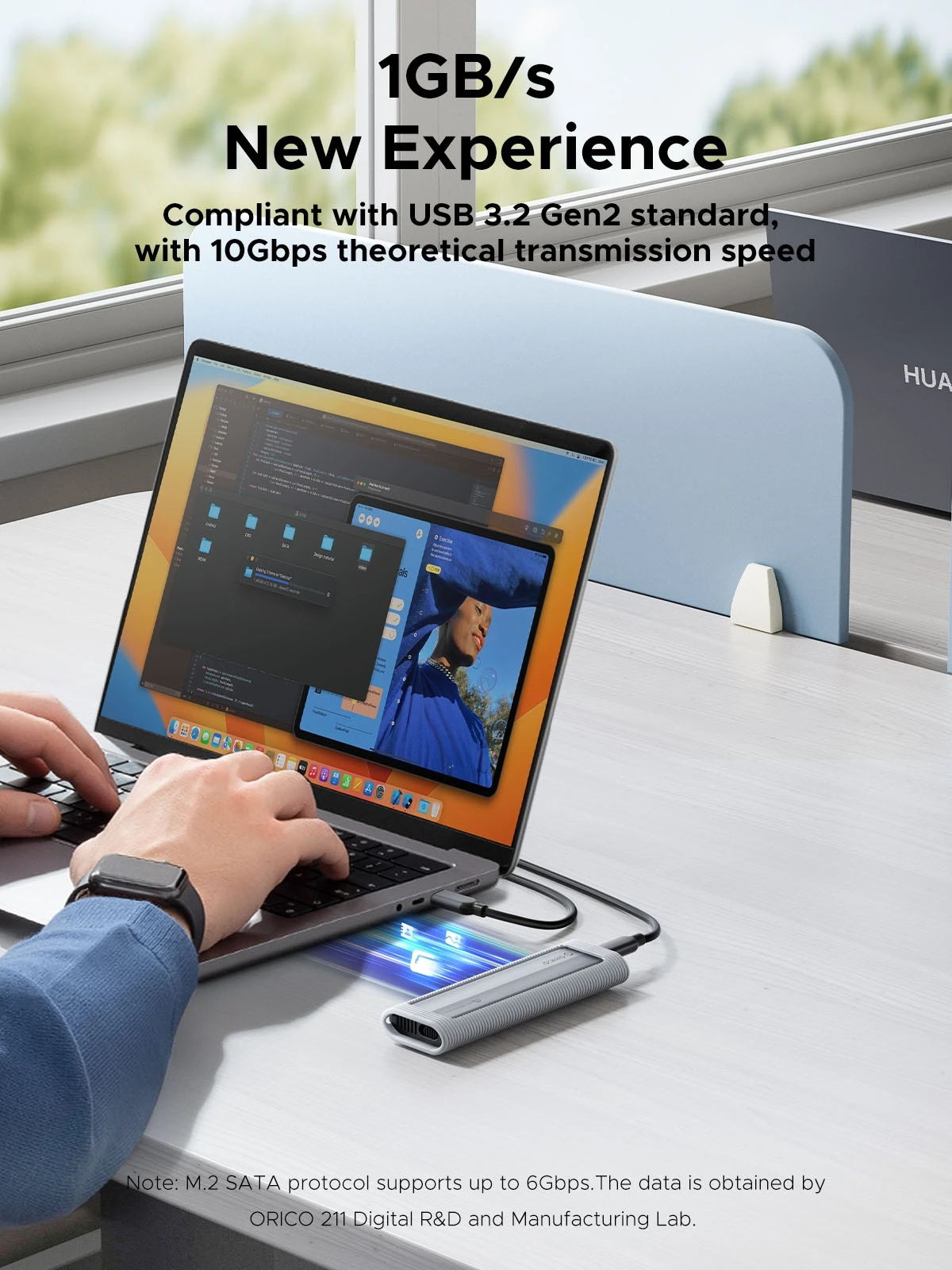 Caja externa Orico para disco Storage - Case - M.2 NVMe/SATA M/B key - USB3.1 Type-C/A, Silicone Protective Case, 10Gbps - AXM2S-G2-V1-GY-BP