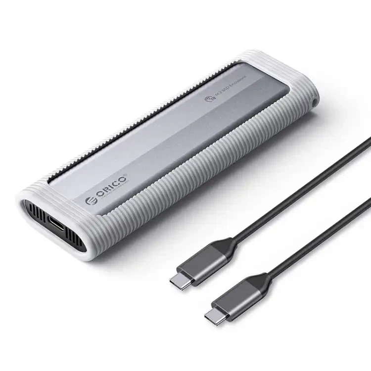 Caja externa Orico para disco Storage - Case - M.2 NVMe/SATA M/B key - USB3.1 Type-C, Funda Protectora de Silicona, 10Gbps - AXM2S-G2-GY-BP