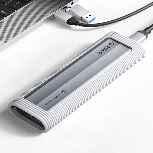 Caja externa Orico para disco Storage - Case - M.2 NVMe/SATA M/B key - USB3.1 Type-C, Funda Protectora de Silicona, 10Gbps - AXM2S-G2-GY-BP