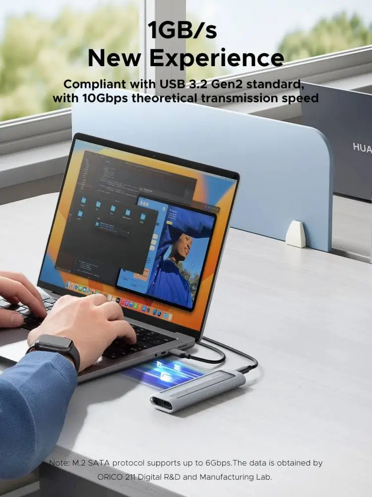 Caja externa Orico para disco Storage - Case - M.2 NVMe/SATA M/B key - USB3.1 Type-C, Funda Protectora de Silicona, 10Gbps - AXM2S-G2-GY-BP