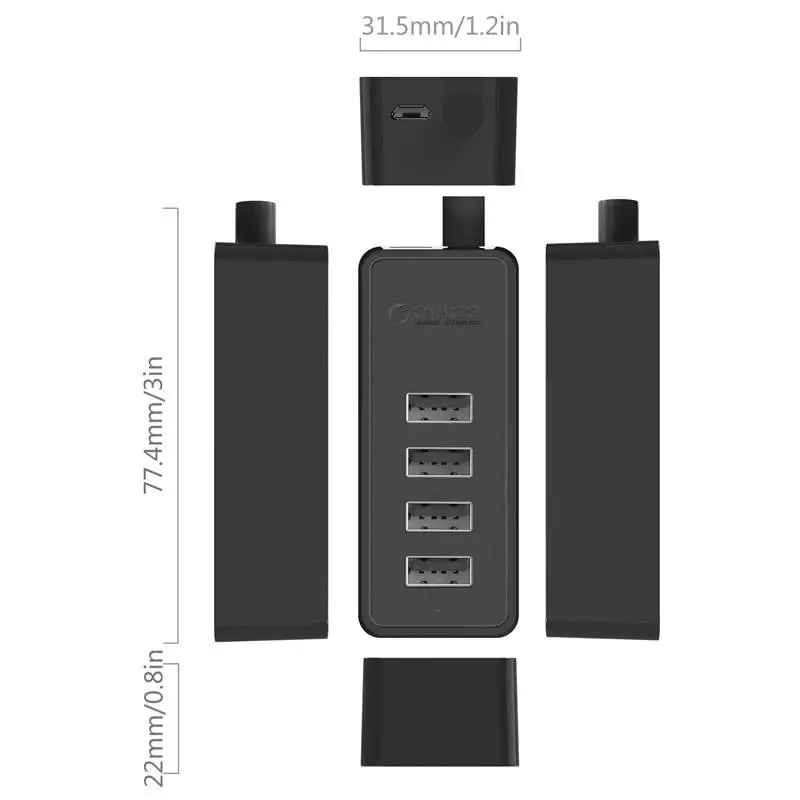 Hub Orico USB2.0 HUB 4 puertos - entrada USB/Micro USB, Negro - W5P-U2-100-BK-EP