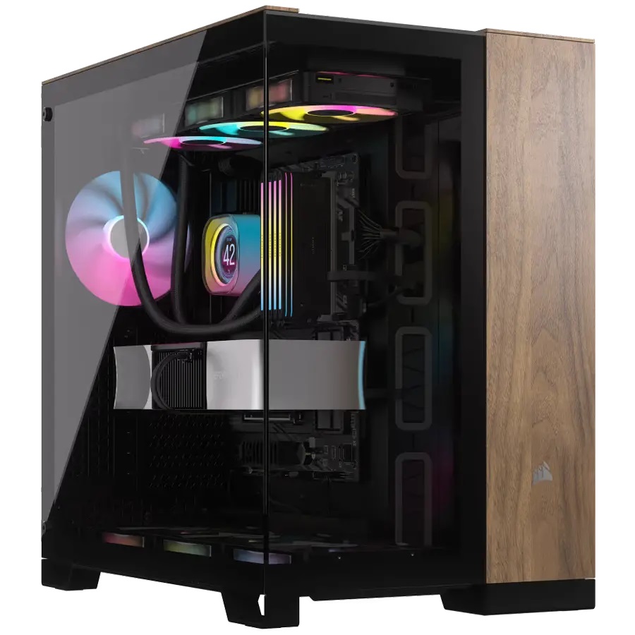 Кутия Corsair 6500X Mid-Tower Dual Chamber PC Case Black/Walnut Wood - CC-9011282-WW