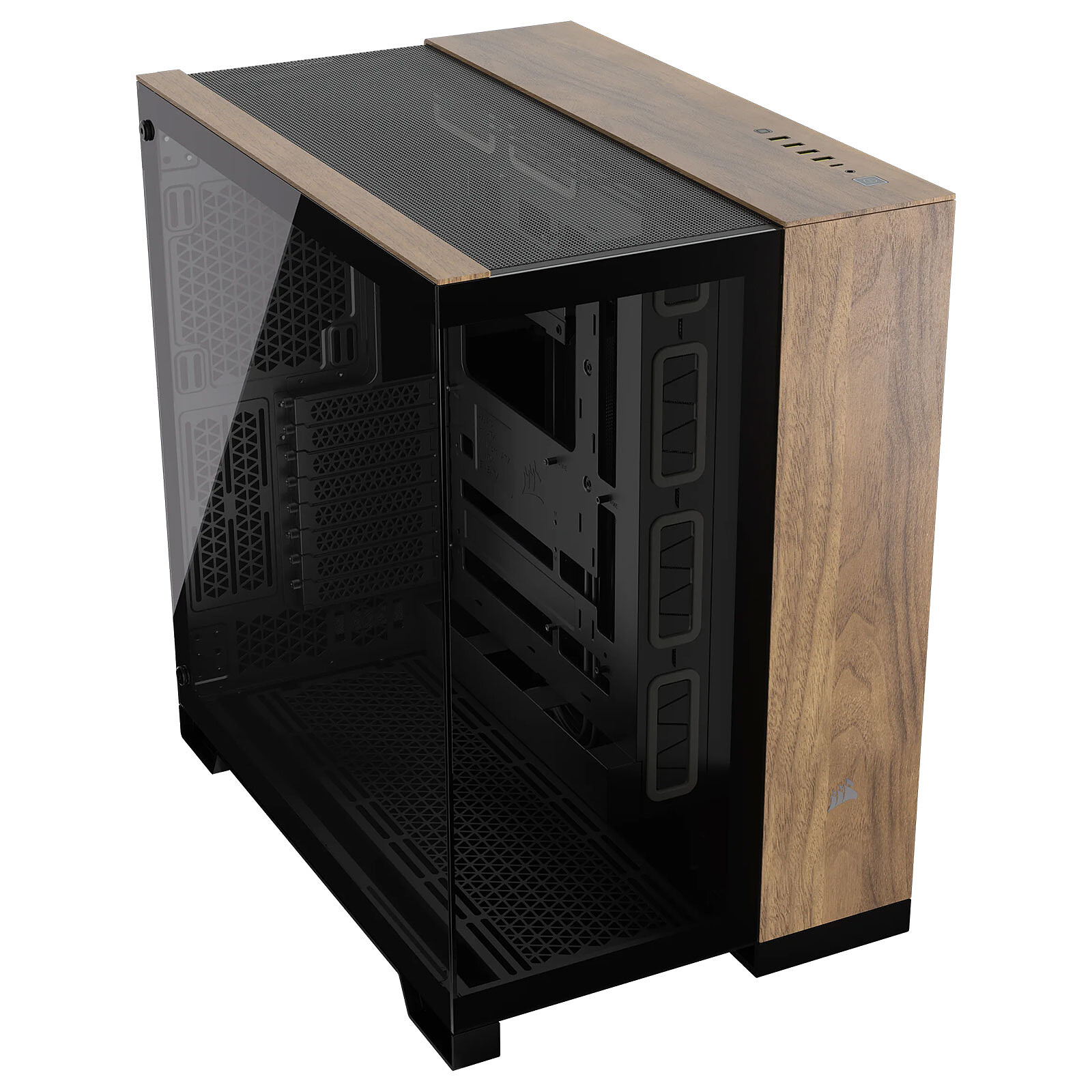 Кутия Corsair 6500X Mid-Tower Dual Chamber PC Case Black/Walnut Wood - CC-9011282-WW