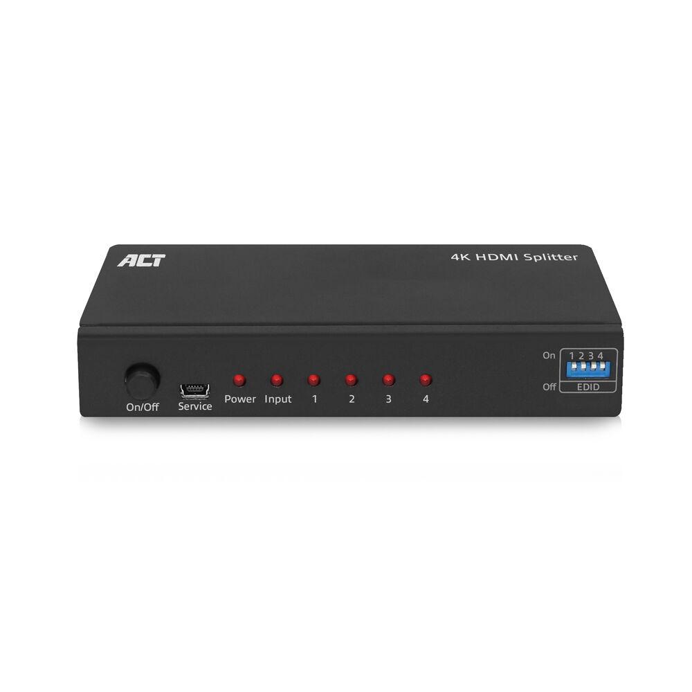 HDMI Сплитер ACT AC7831, 1 вход 4 изхода., 4K, Черен, Разопакован