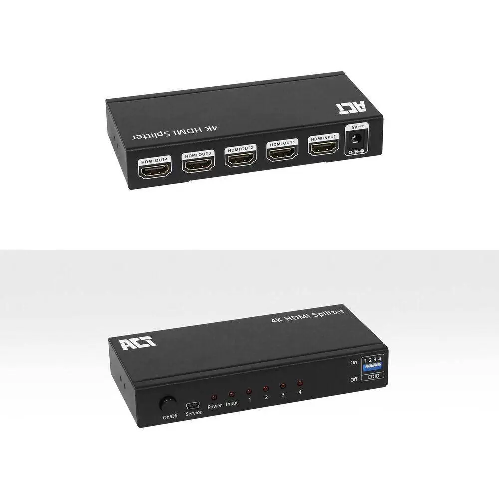 HDMI Сплитер ACT AC7831, 1 вход 4 изхода., 4K, Черен, Разопакован