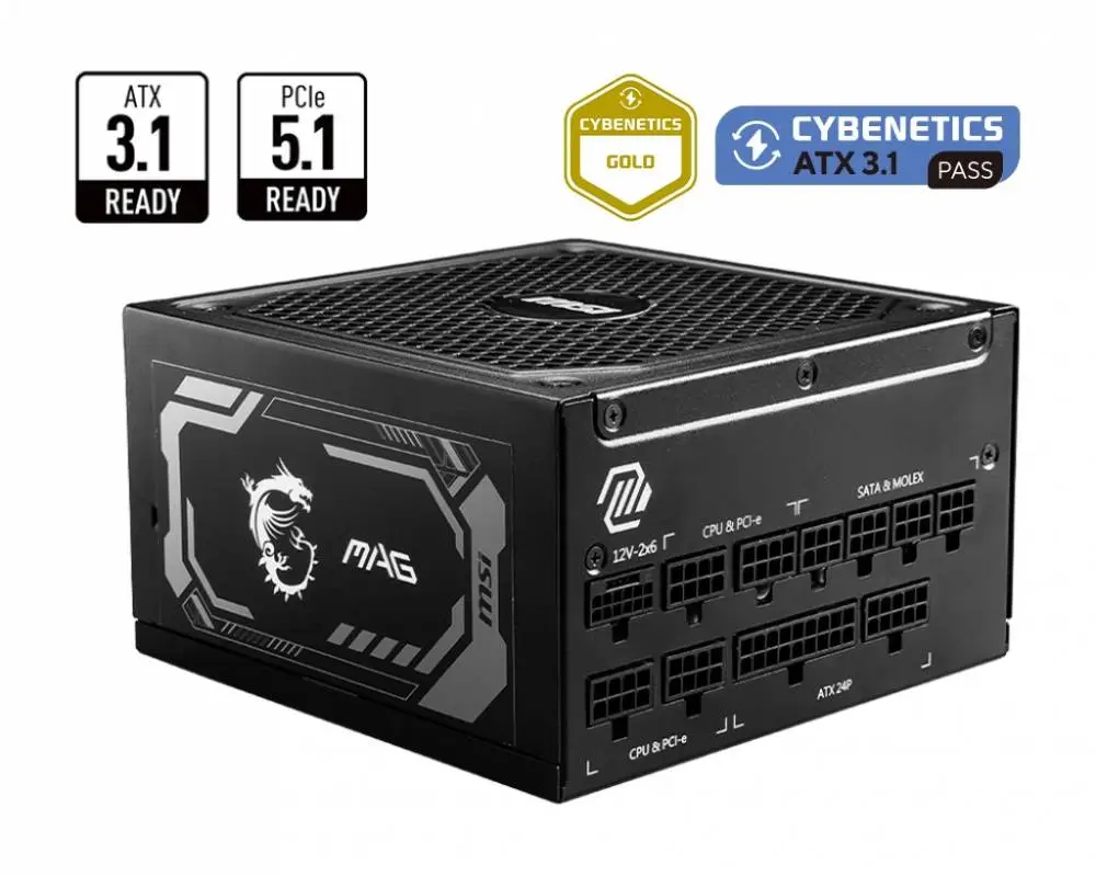 Захранване MSI MAG A1250GL PCIE5 1200W 80 Plus Gold ATX 3.1 PCIe 5.1 Cybenetics 