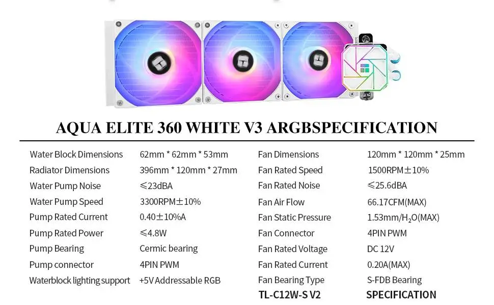Водно охлаждане Thermalright Aqua Elite 360 White A-RGB V3 Water Cooling
