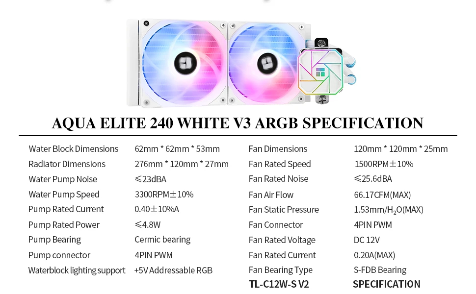 Водно охлаждане Thermalright Aqua Elite 240 White A-RGB V3 Water Cooling