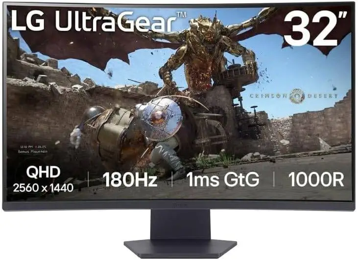 Монитор LG UltraGear 32GS60QC-B, 32" Curved 1000R, VA, QHD 2560x1440, 180Hz, 1ms, HDR10, AMD FreeSync