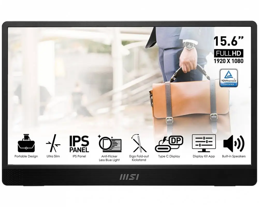 Монитор MSI PRO MP161, 15.6" IPS, FHD 1920x1080, 60Hz, 4ms, USB Type-C, Mini-HDMI - 9S6-3PB70H-045