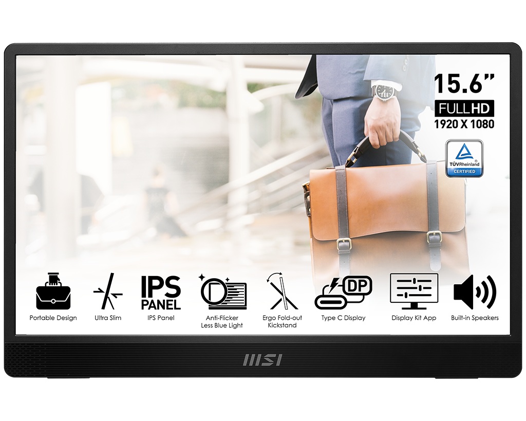 Монитор MSI PRO MP161, 15.6" IPS,  FHD 1920x1080, 60Hz, 4ms, USB Type-C, Mini-HDMI - 9S6-3PB70H-045