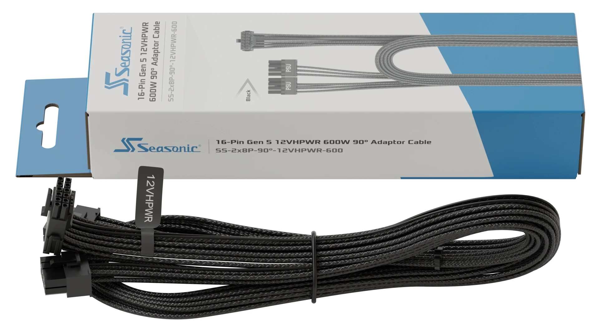 Модулен кабел Seasonic Modding Cable 600W Black 90 degree PCIe 5.0 12VHPWR - SS-2x8P-90-12V-2x6-600-BK