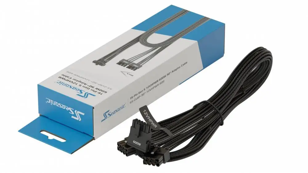 Модулен кабел Seasonic Modding Cable 600W Black 90 degree PCIe 5.0 12VHPWR - SS-2x8P-90-12V-2x6-600-BK
