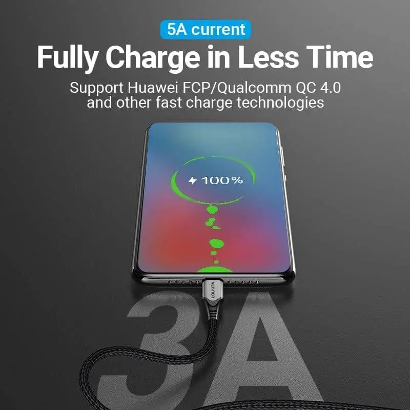 Vention Кабел USB 2.0 Type-C to Type-C - 2.0M Black 5A Fast Charge - TAEHH