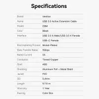Vention Кабел удължение USB 3.0 AM / AF Active Extension Cable 5M Black - CBMBJ