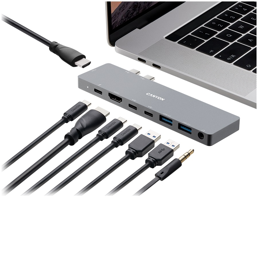 USB хъб CANYON hub DS-8 8in1 Thunderbolt 4k Space Grey