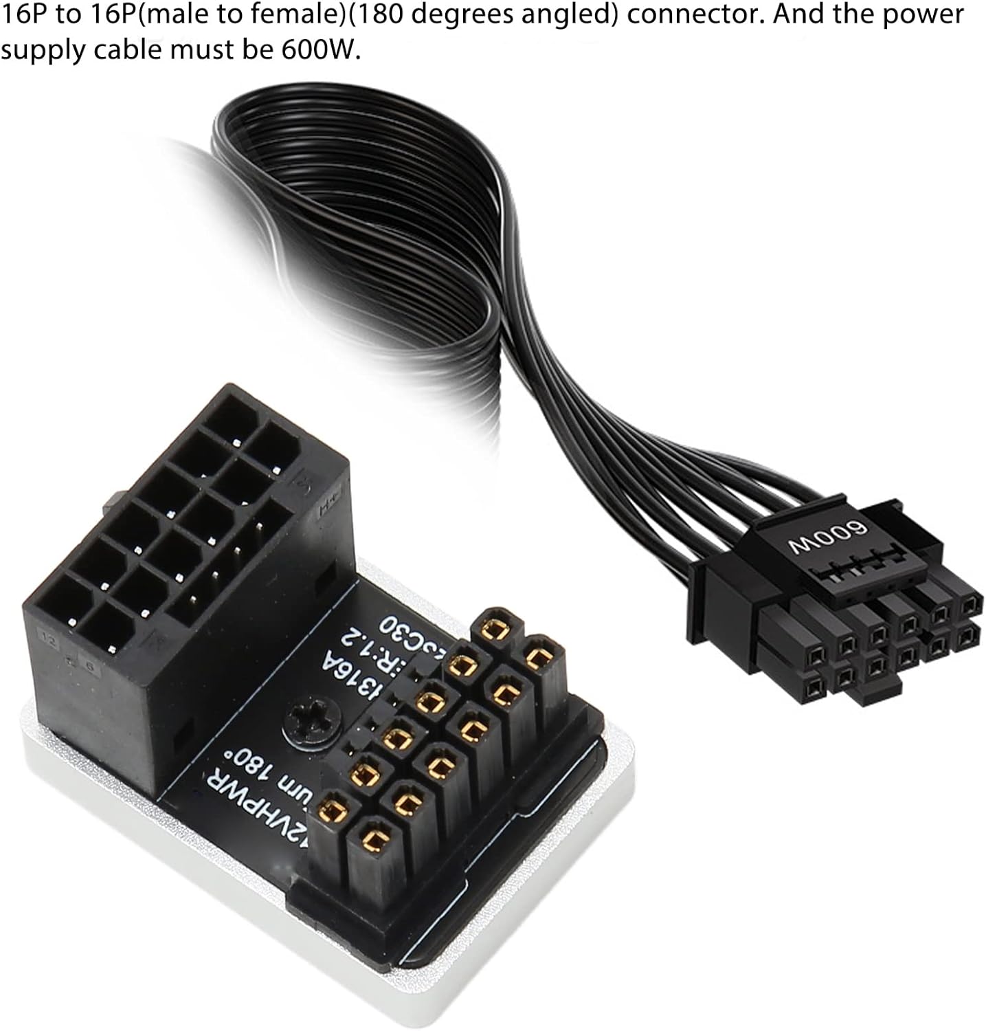 Адаптер Graphics Card PCIe 5.0, ATX3.0, 12VHPWR 600W Power Supply, Cable Adapter 12+4Pin Male To Female 180 Degree Turn Connectors - B - Black 
