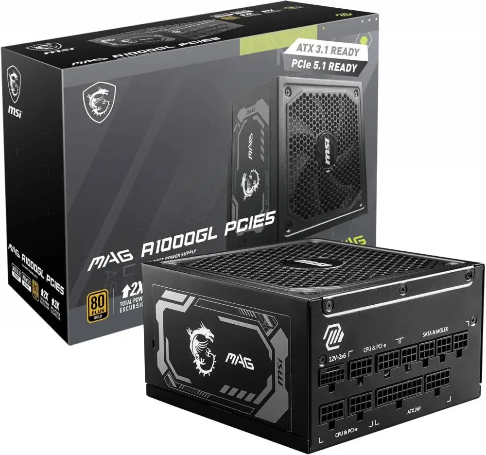 Захранване MSI MAG A1000GL PCIE5 1000W 80 Plus Gold ATX 3.1, PCIe 5.1 PSU