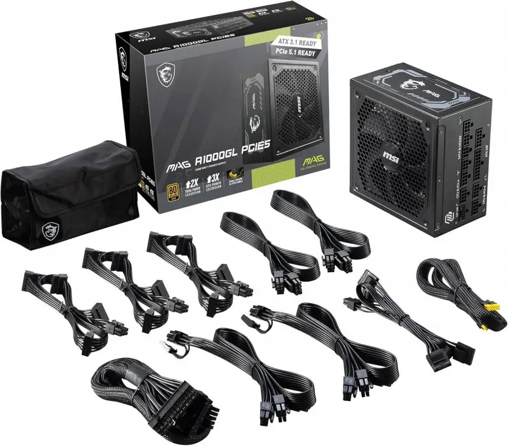 Захранване MSI MAG A1000GL PCIE5 1000W 80 Plus Gold ATX 3.1, PCIe 5.1 PSU