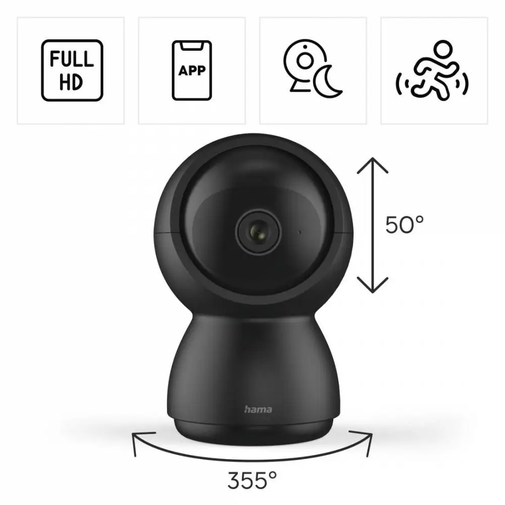 HAMA WiFi камера 1080p, за закрити помещения, въртяща се, сензор за движение, черна