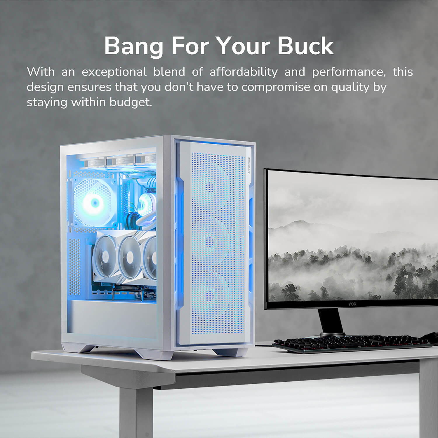 Кутия Cougar UNIFACE RGB Mid-Tower Case White - CGR-5C78W-RGB