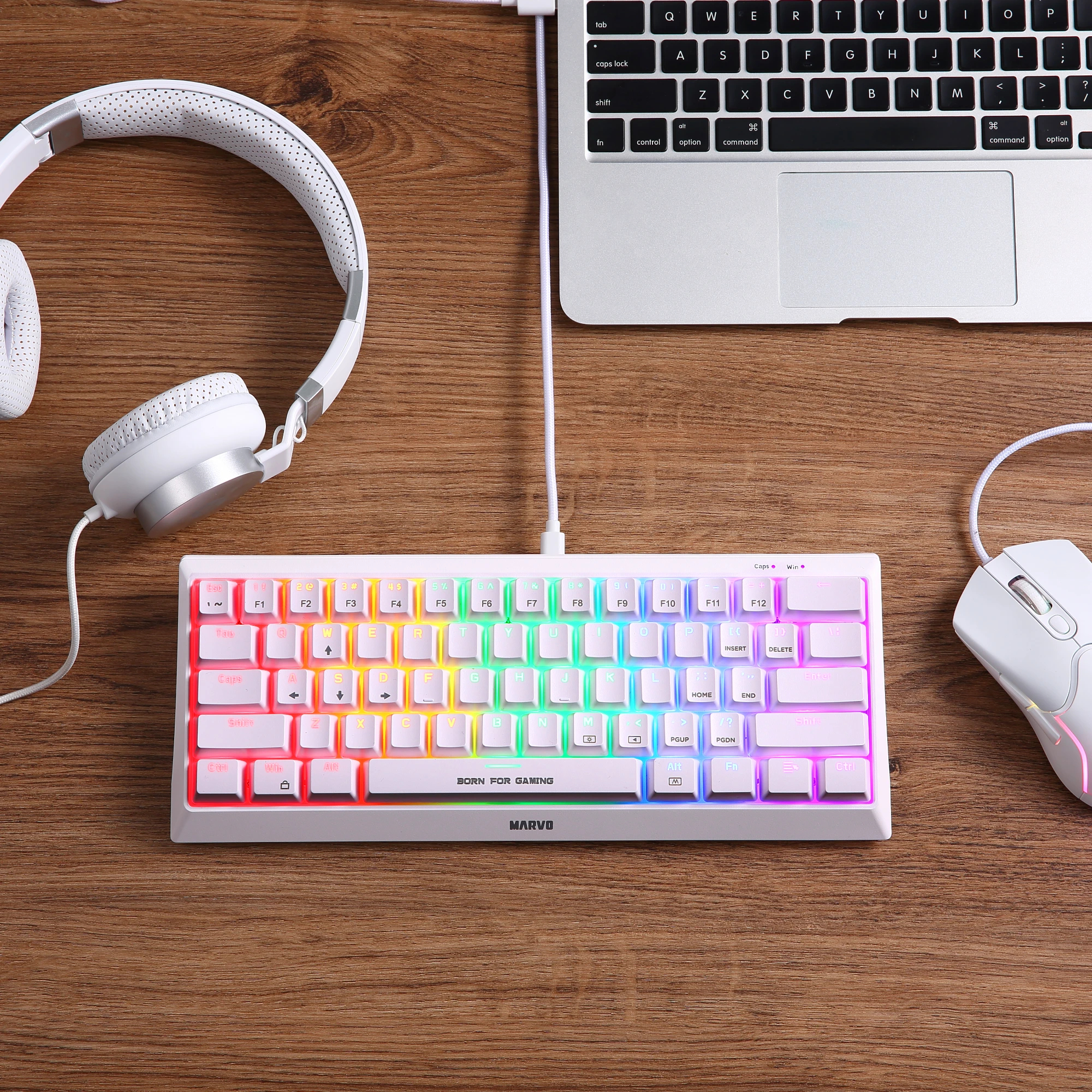 Геймърска клавиатура Marvo Hecate 61R WH - KG962G White - RED switches, RGB