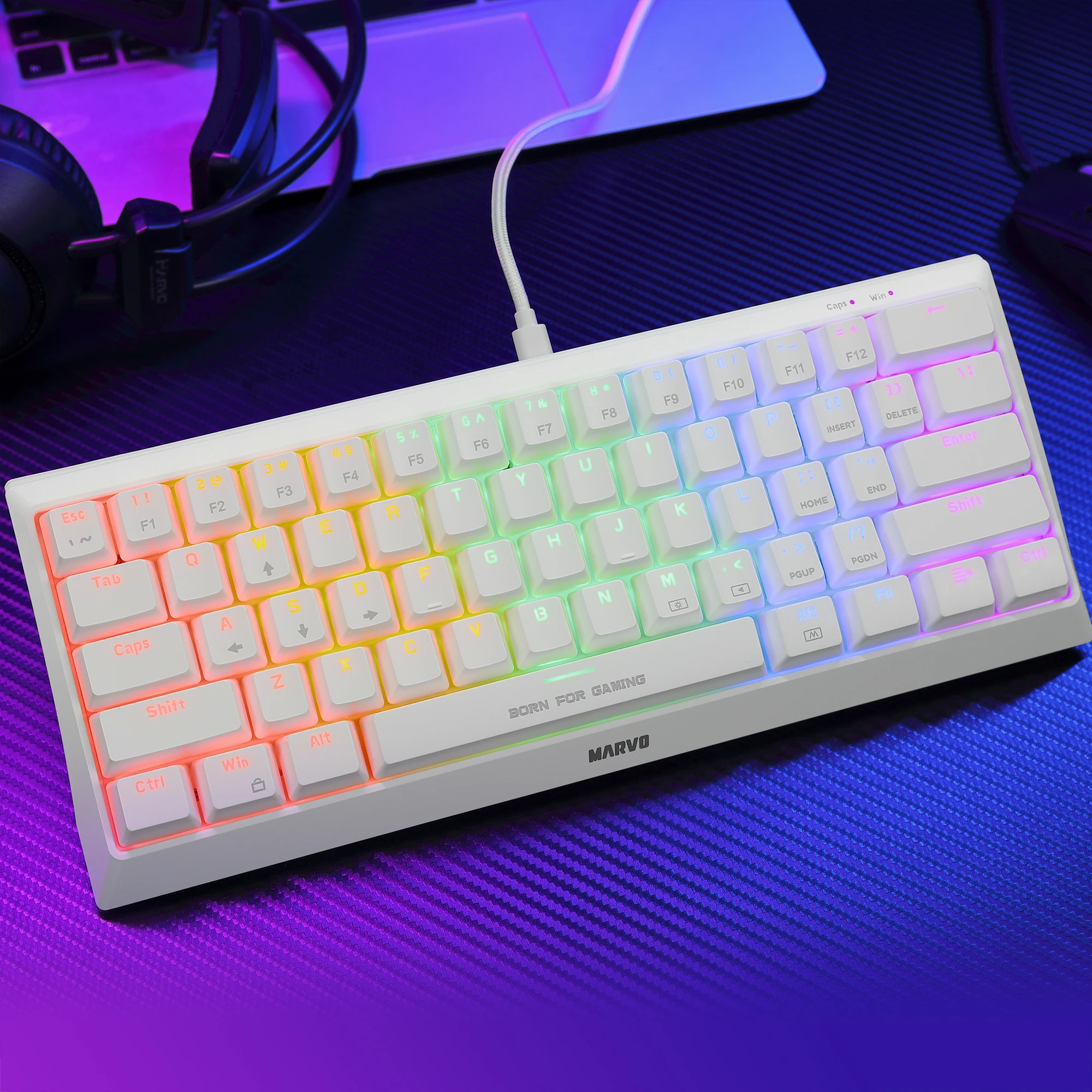 Геймърска клавиатура Marvo Hecate 61R WH - KG962G White - RED switches, RGB