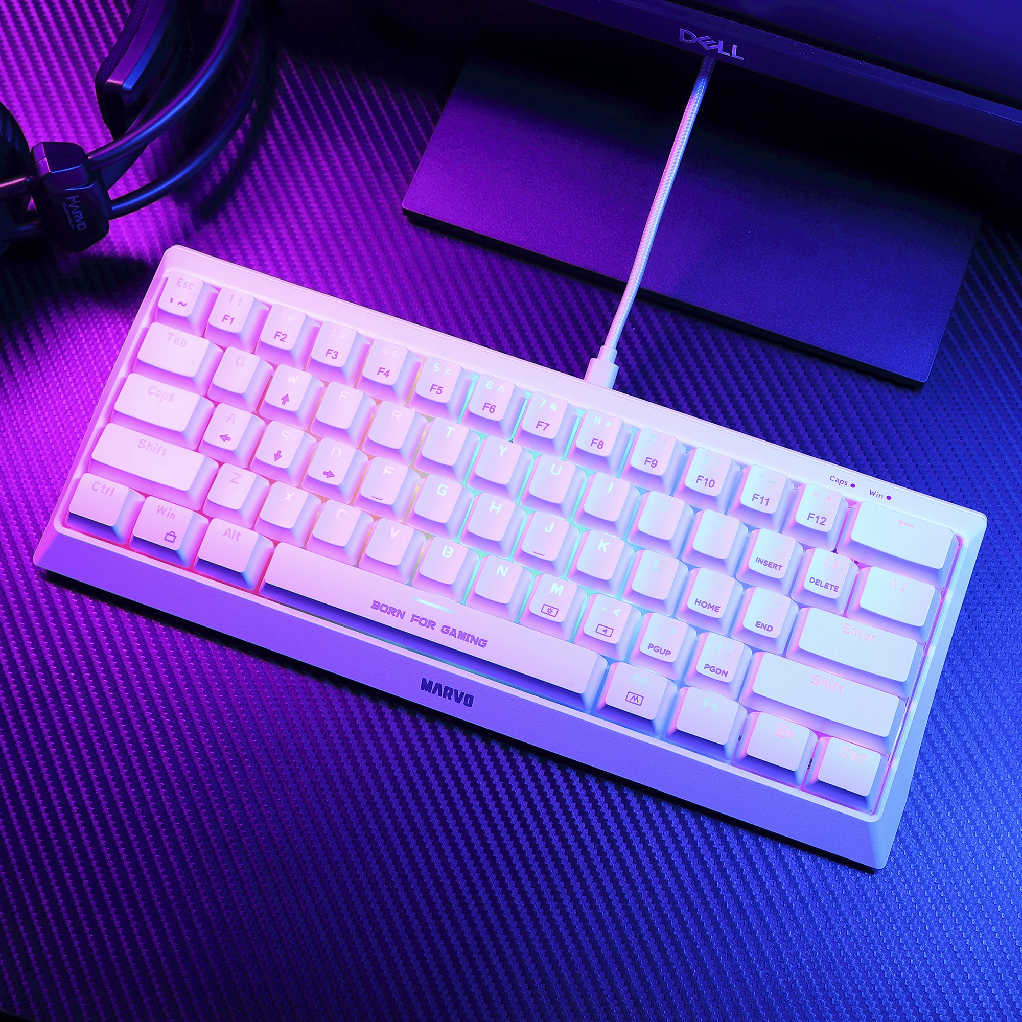 Геймърска клавиатура Marvo Hecate 61R WH - KG962G White - RED switches, RGB