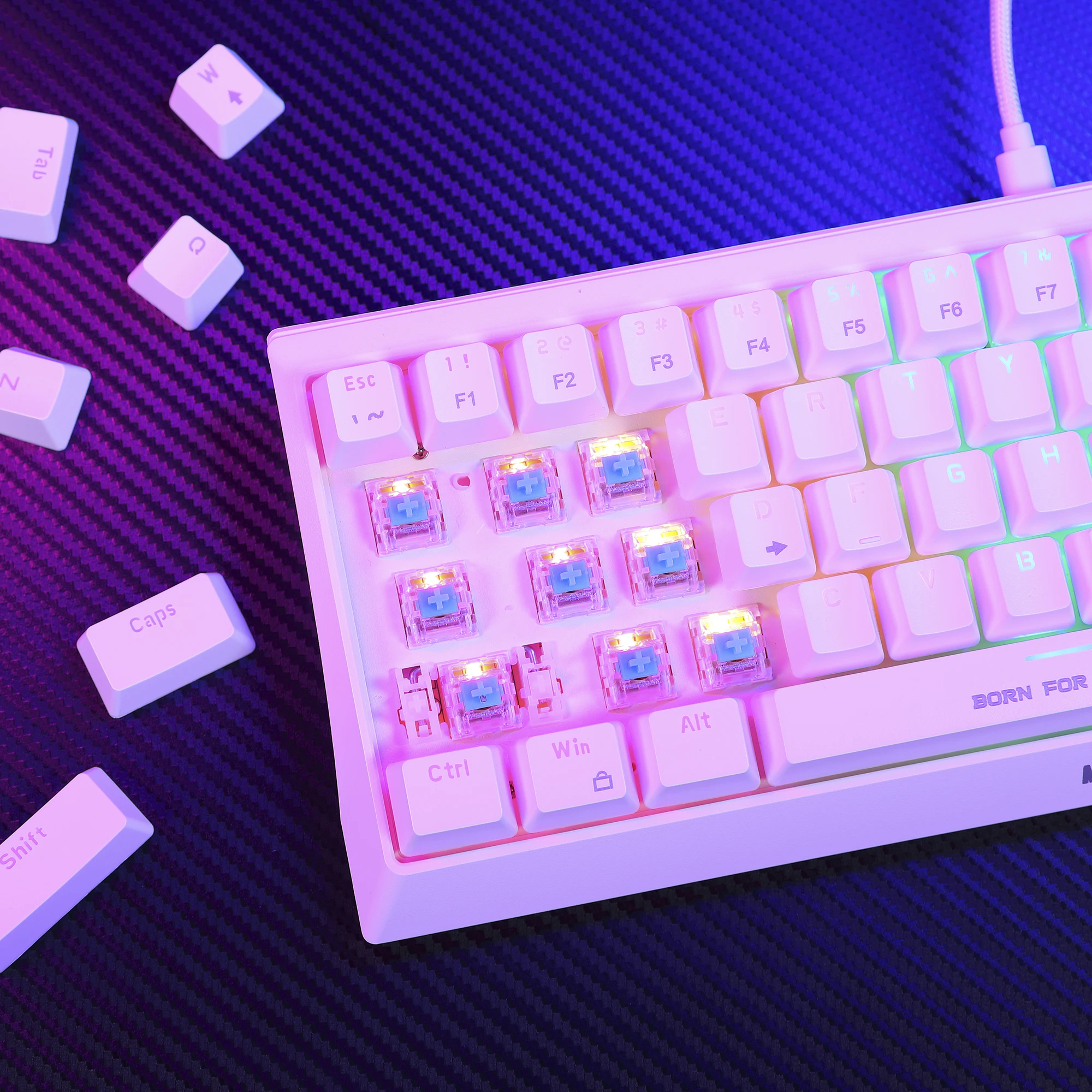 Геймърска клавиатура Marvo Hecate 61R WH - KG962G White - RED switches, RGB